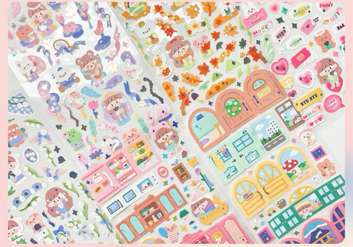 Molinta no border colorful girl sticker set 4（all 6）including 2 organ sticker