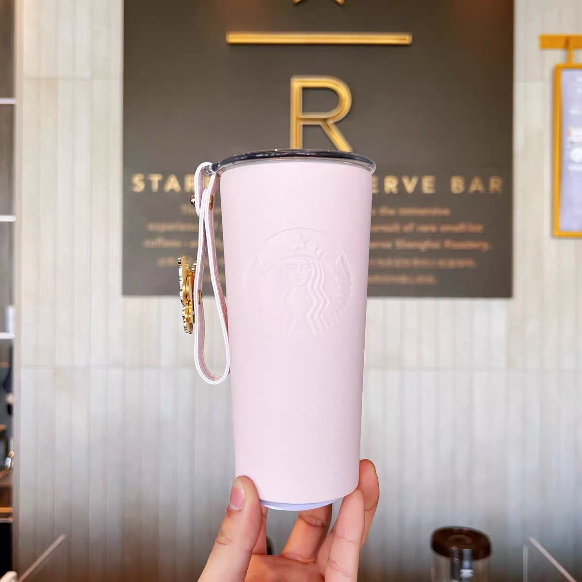 Starbucks China 2022 Sakura Season 355ml pink stainless steel cup with blue bird sakura pin