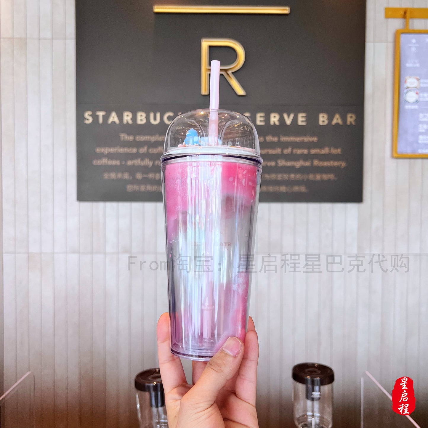 Starbucks China 2022 Sakura Season 473ml blue bird pink sakura double plastics cup with straw