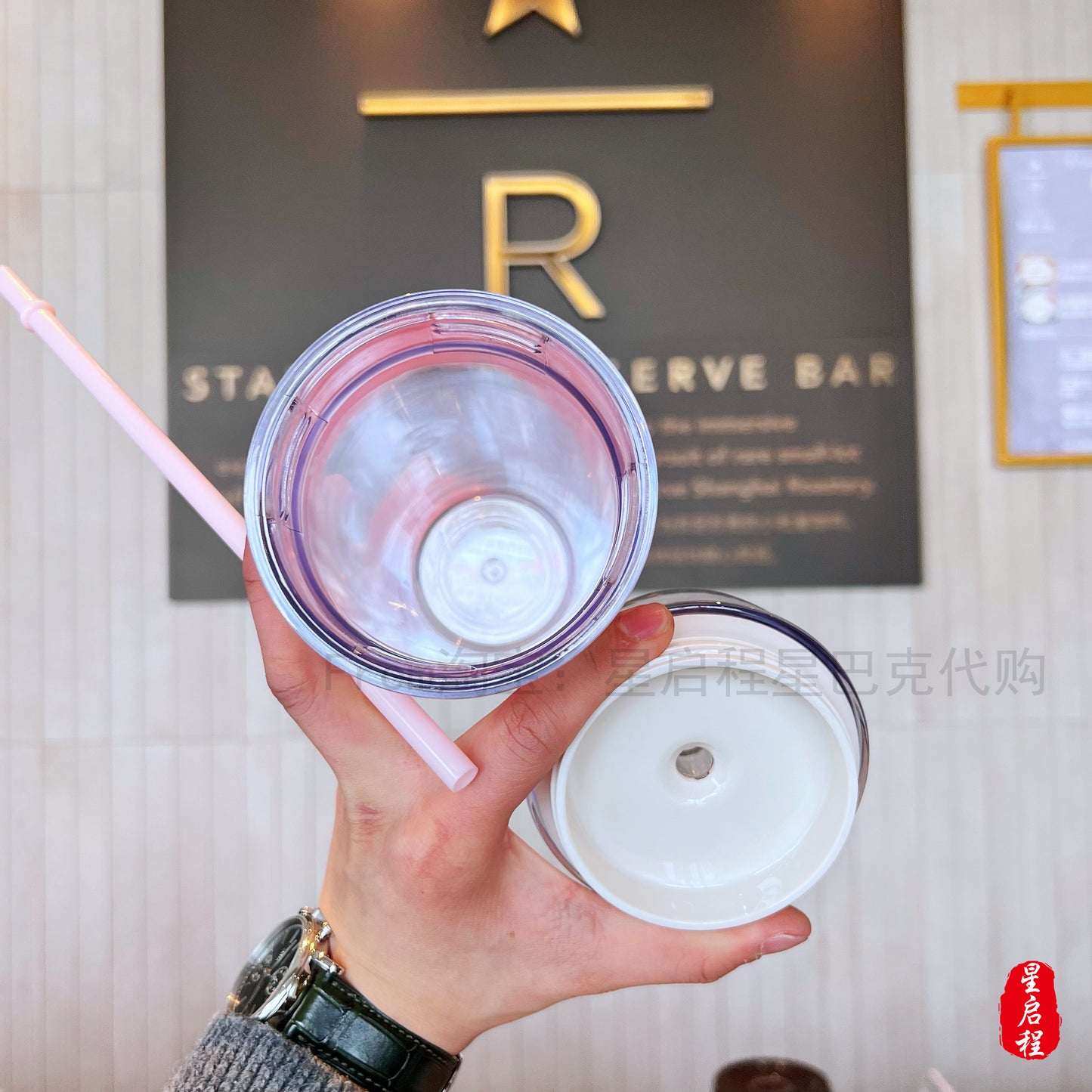 Starbucks China 2022 Sakura Season 473ml blue bird pink sakura double plastics cup with straw