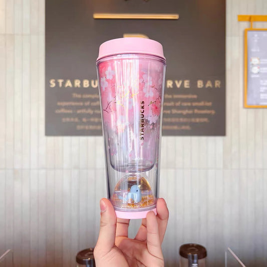 Starbucks China 2022 Sakura Season 355ml blue bird pink sakura double glass cup