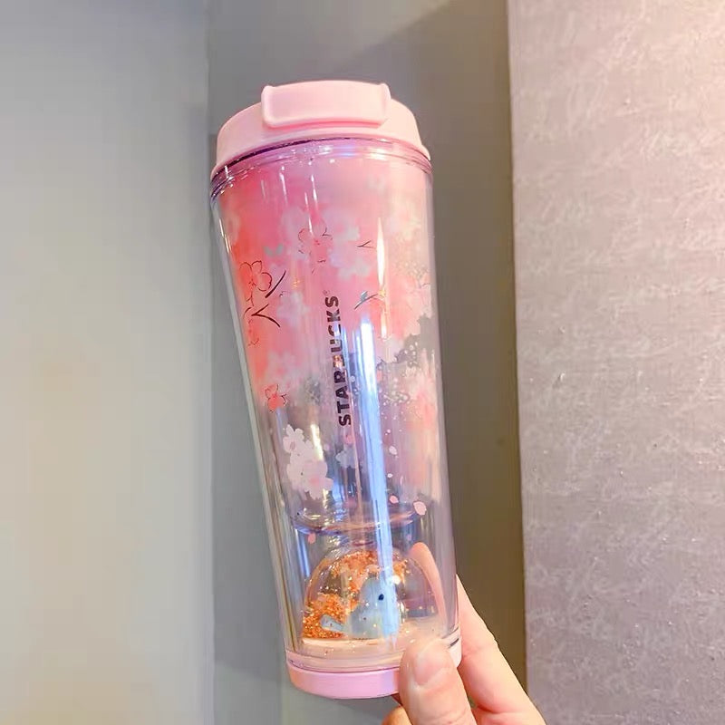 Starbucks China 2022 Sakura Season 355ml blue bird pink sakura double glass cup