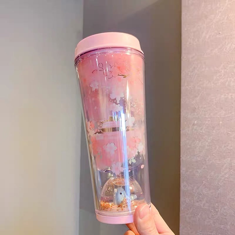 Starbucks China 2022 Sakura Season 355ml blue bird pink sakura double glass cup