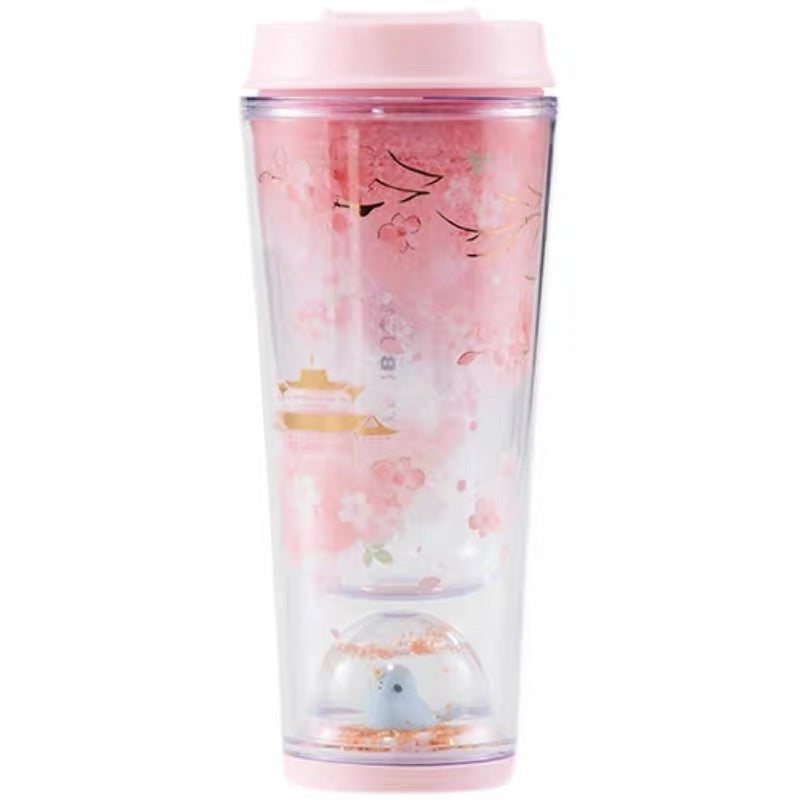 Starbucks China 2022 Sakura Season 355ml blue bird pink sakura double glass cup