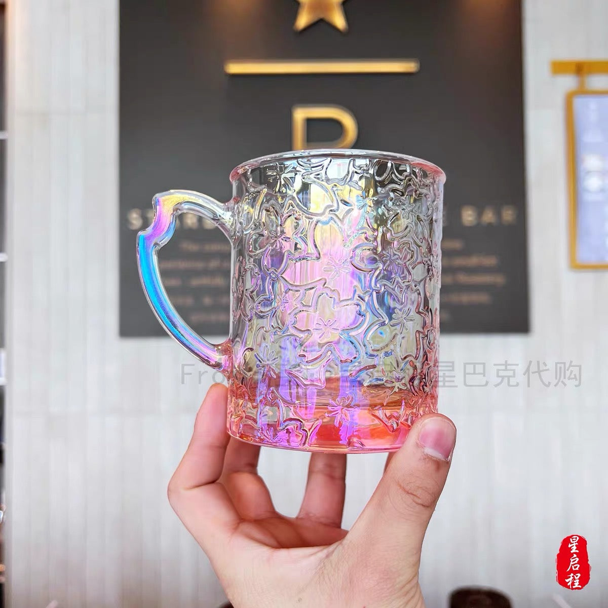 Starbucks China 2022 Sakura Season 355ml pink sakura glass cup