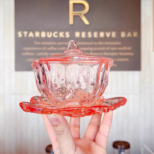 Starbucks China 2022 Sakura Season 325ml pink sakura glass bowl plate and cover