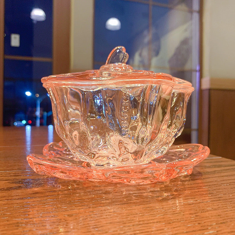 Starbucks China 2022 Sakura Season 325ml pink sakura glass bowl plate and cover