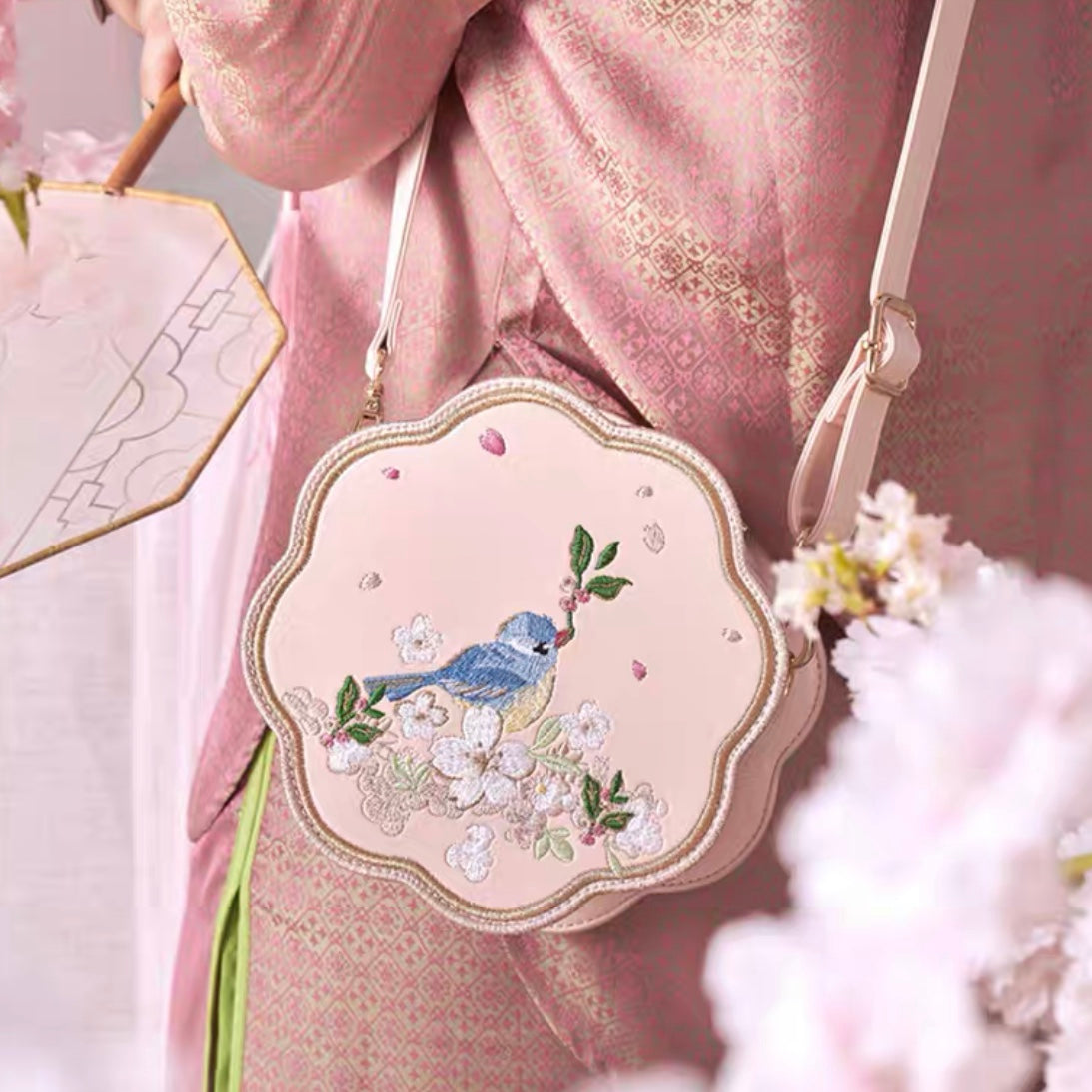 Starbucks China 2022 Sakura Season 220ml pink sakura stainless steel cup with blue bird sakura embroidery bag