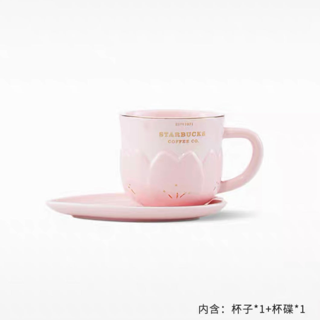 Starbucks China 2022 Sakura Season 280ml pink sakura ceramics mug with petal ceramics plate