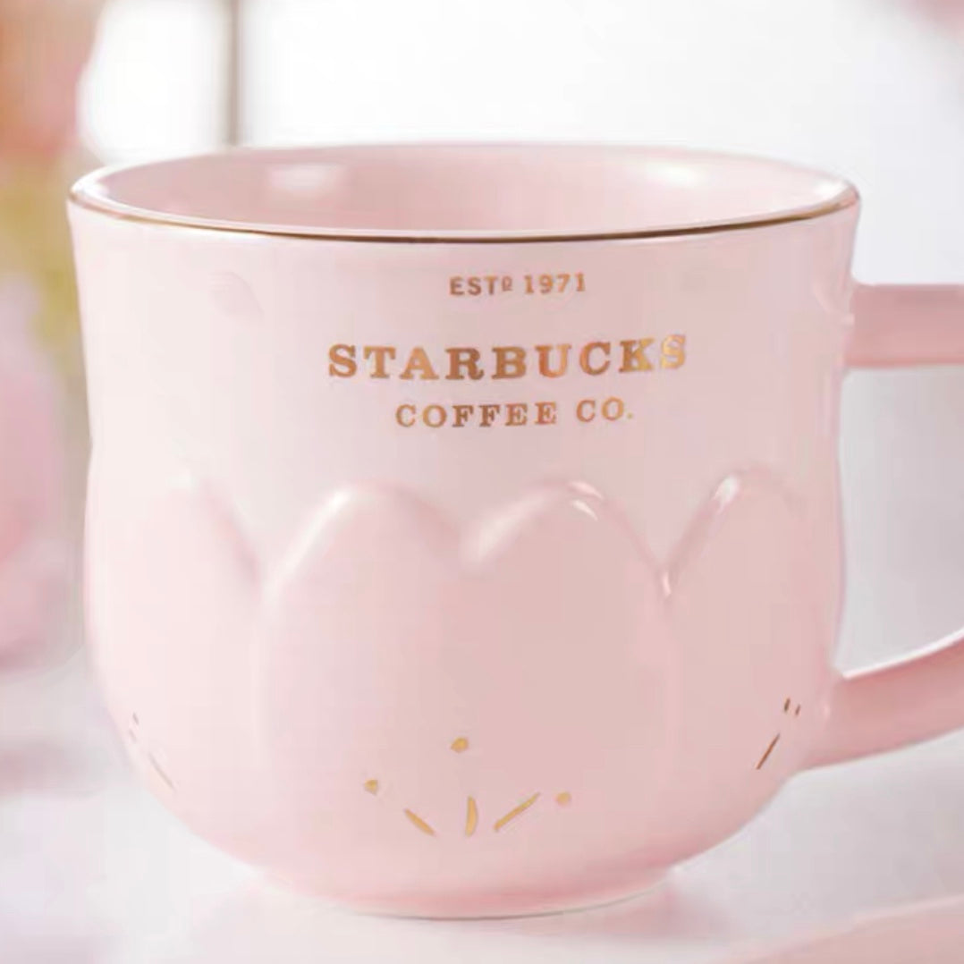 Starbucks China 2022 Sakura Season 280ml pink sakura ceramics mug with petal ceramics plate