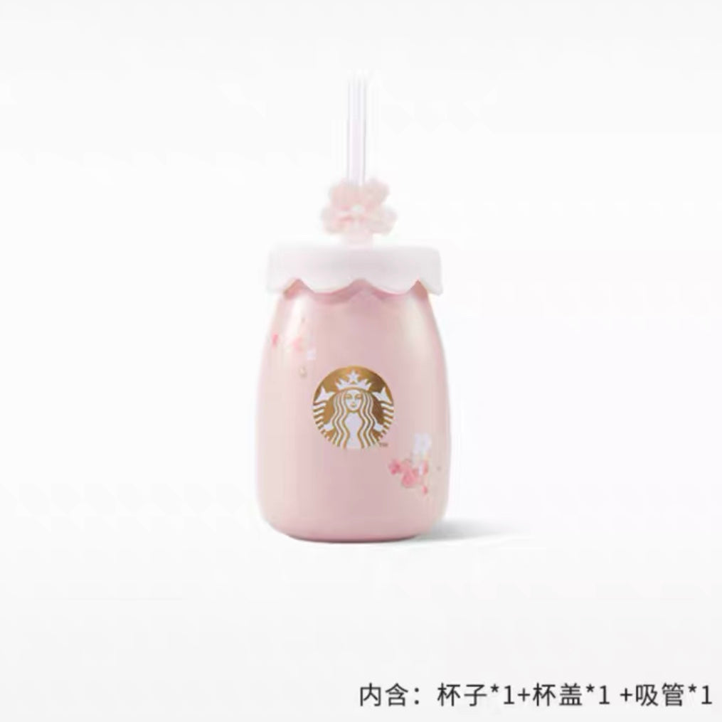 Starbucks China 2022 Sakura Season 330ml pink sakura milk can ceramics mug with straw