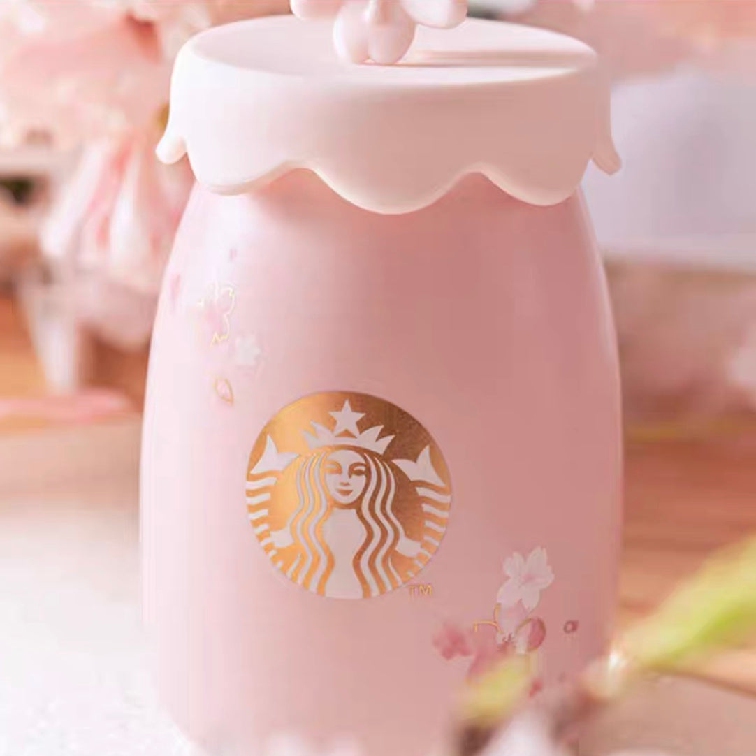 Starbucks China 2022 Sakura Season 330ml pink sakura milk can ceramics mug with straw
