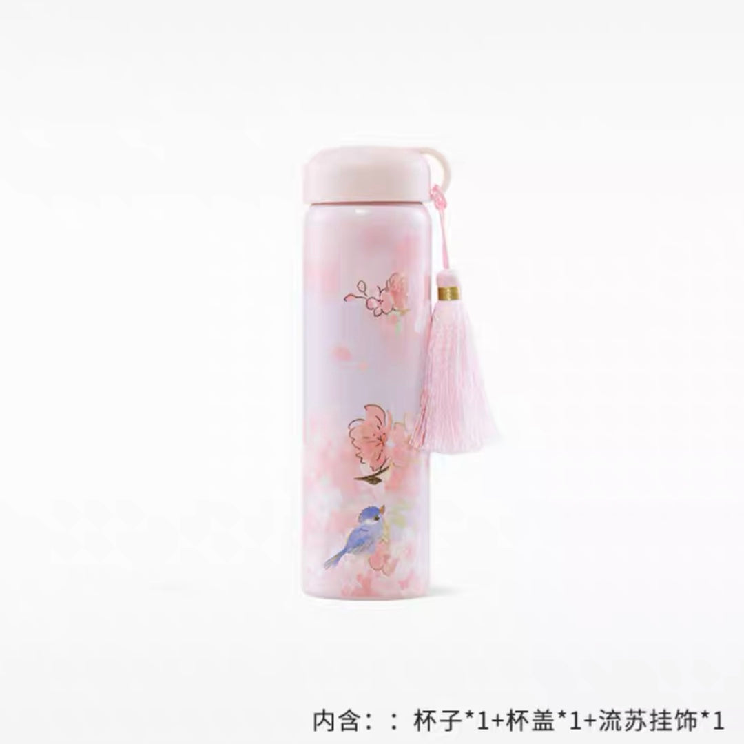 Starbucks × Thermos China 2022 Sakura Season 355ml pink sakura with blue bird stainless steel vacuum cup with tassels pendant