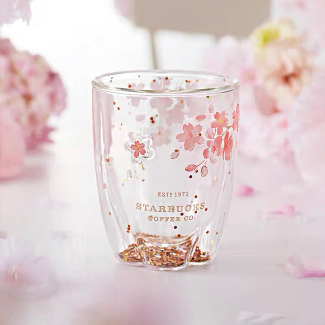 Starbucks China 2022 Sakura Season 355ml pink sakura double glass cup