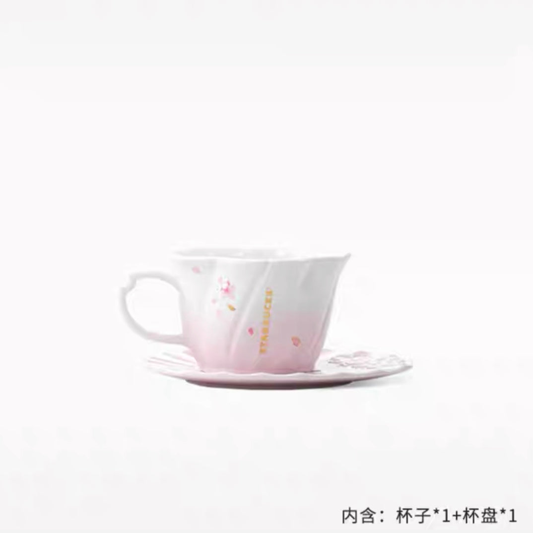 Starbucks China 2022 Sakura Season 355ml pink sakura petal ceramics mug with ceramics plate