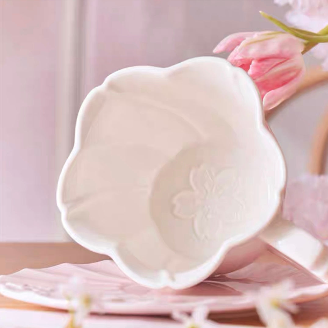Starbucks China 2022 Sakura Season 355ml pink sakura petal ceramics mug with ceramics plate