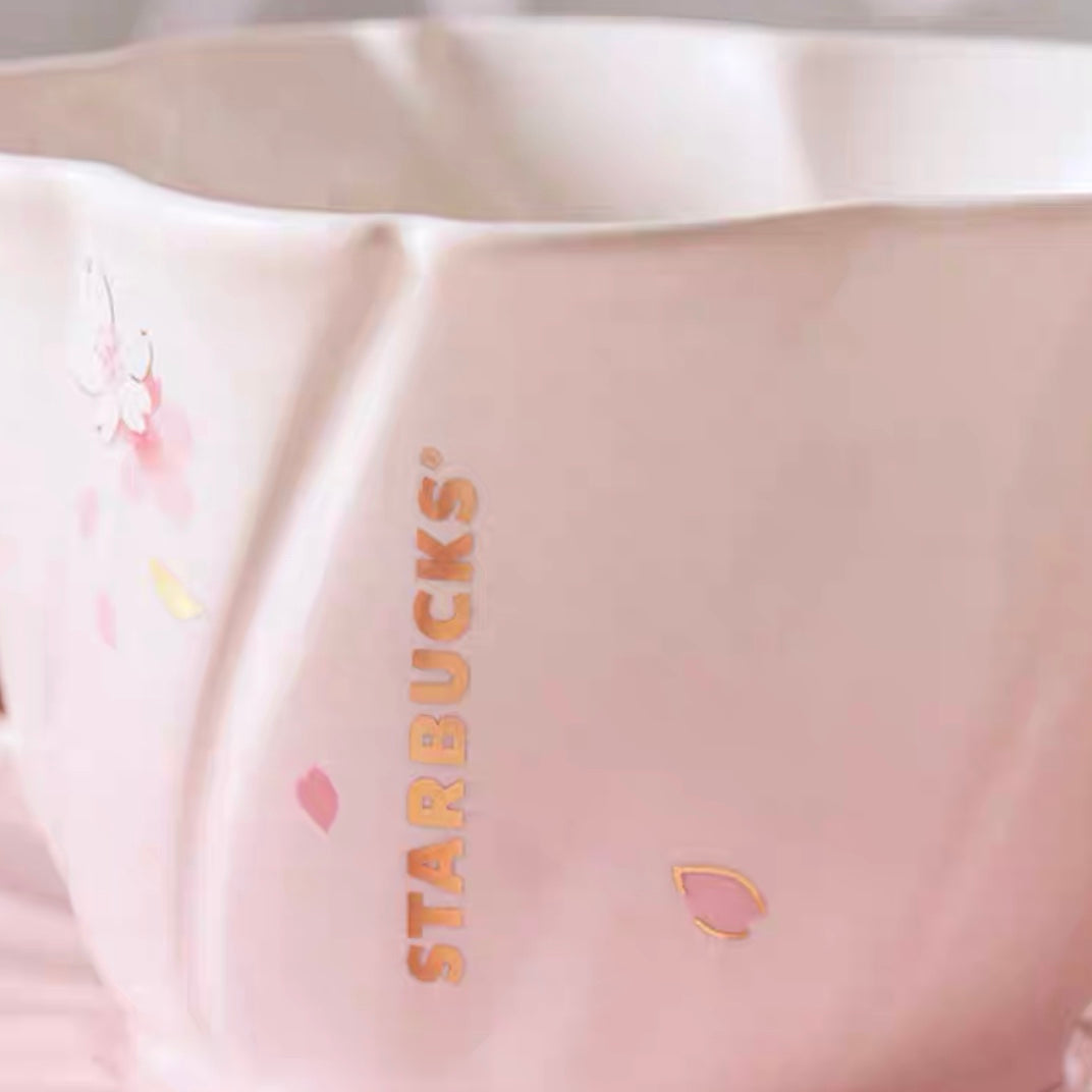 Starbucks China 2022 Sakura Season 355ml pink sakura petal ceramics mug with ceramics plate