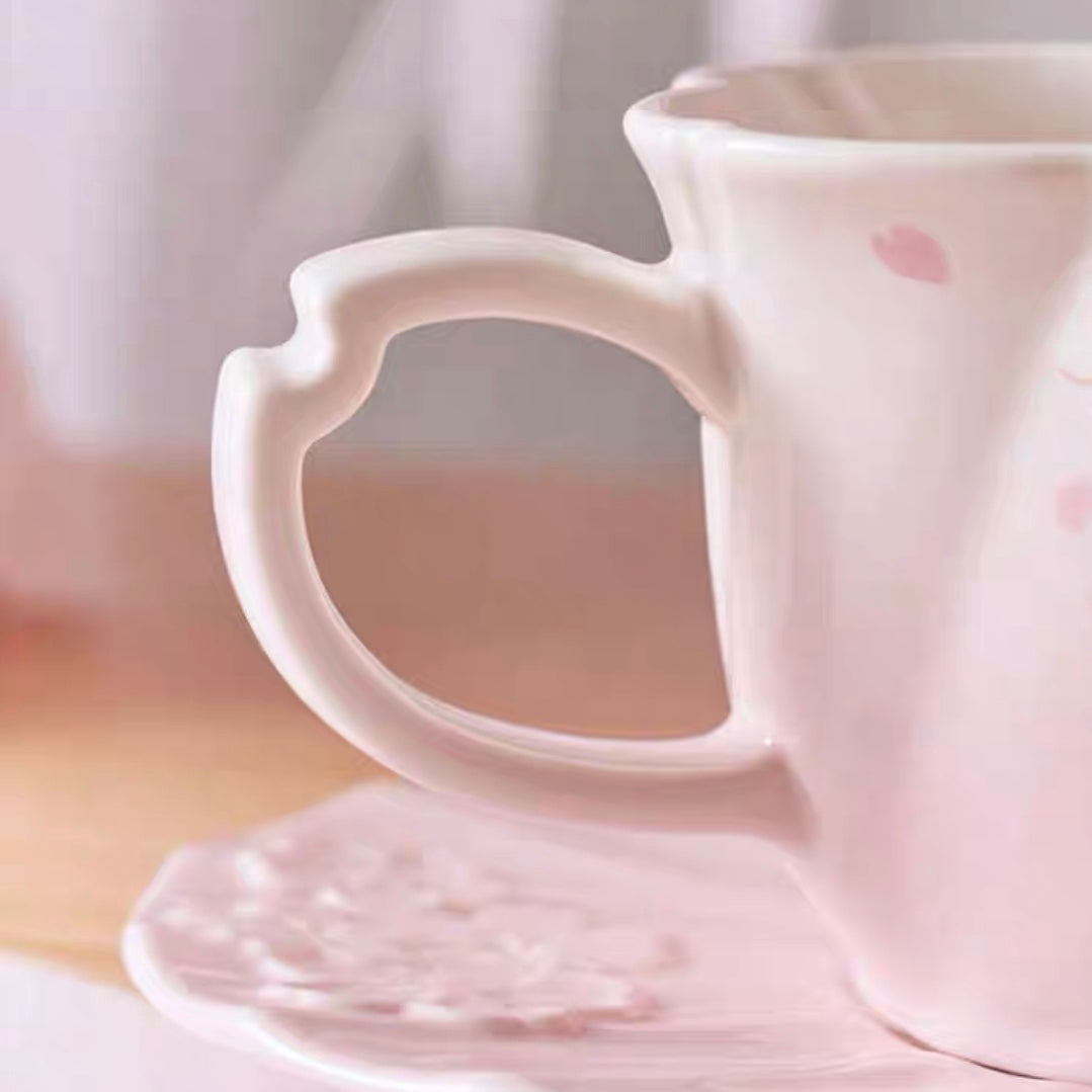 Starbucks China 2022 Sakura Season 355ml pink sakura petal ceramics mug with ceramics plate