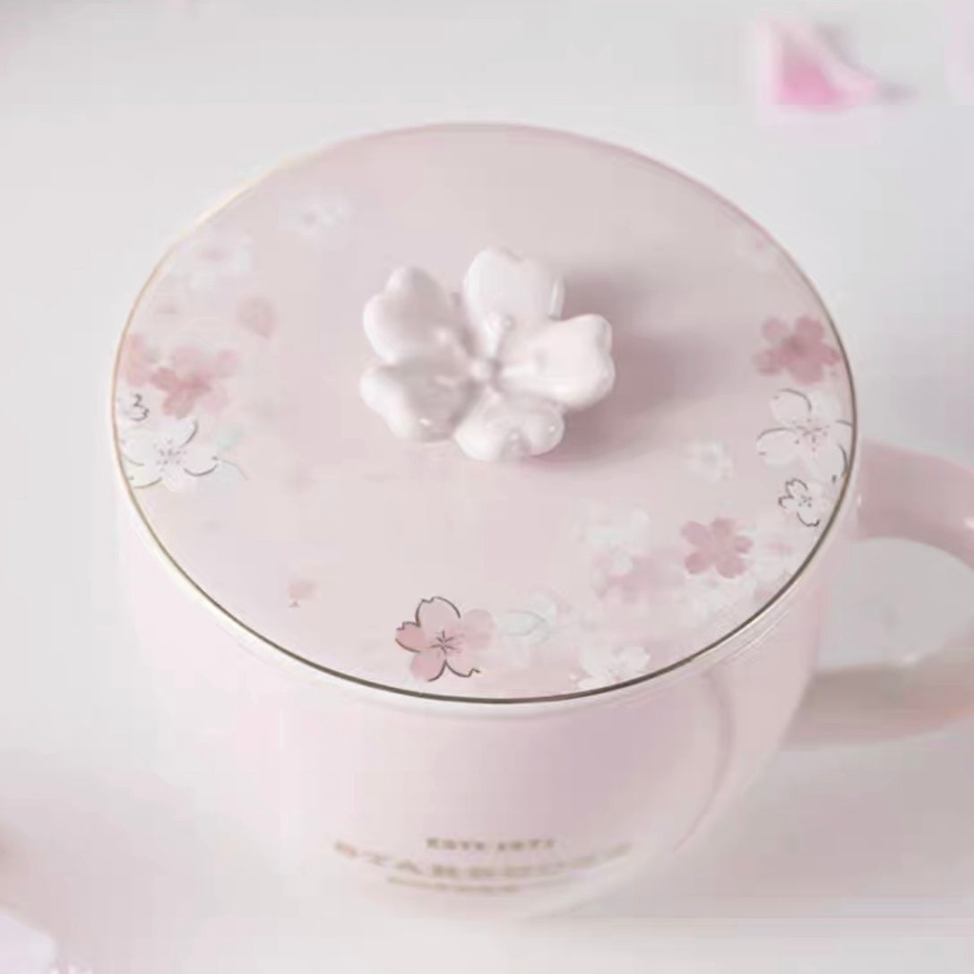 Starbucks China 2022 Sakura Season 380ml pink ceramics mug with sakura ceramics cover