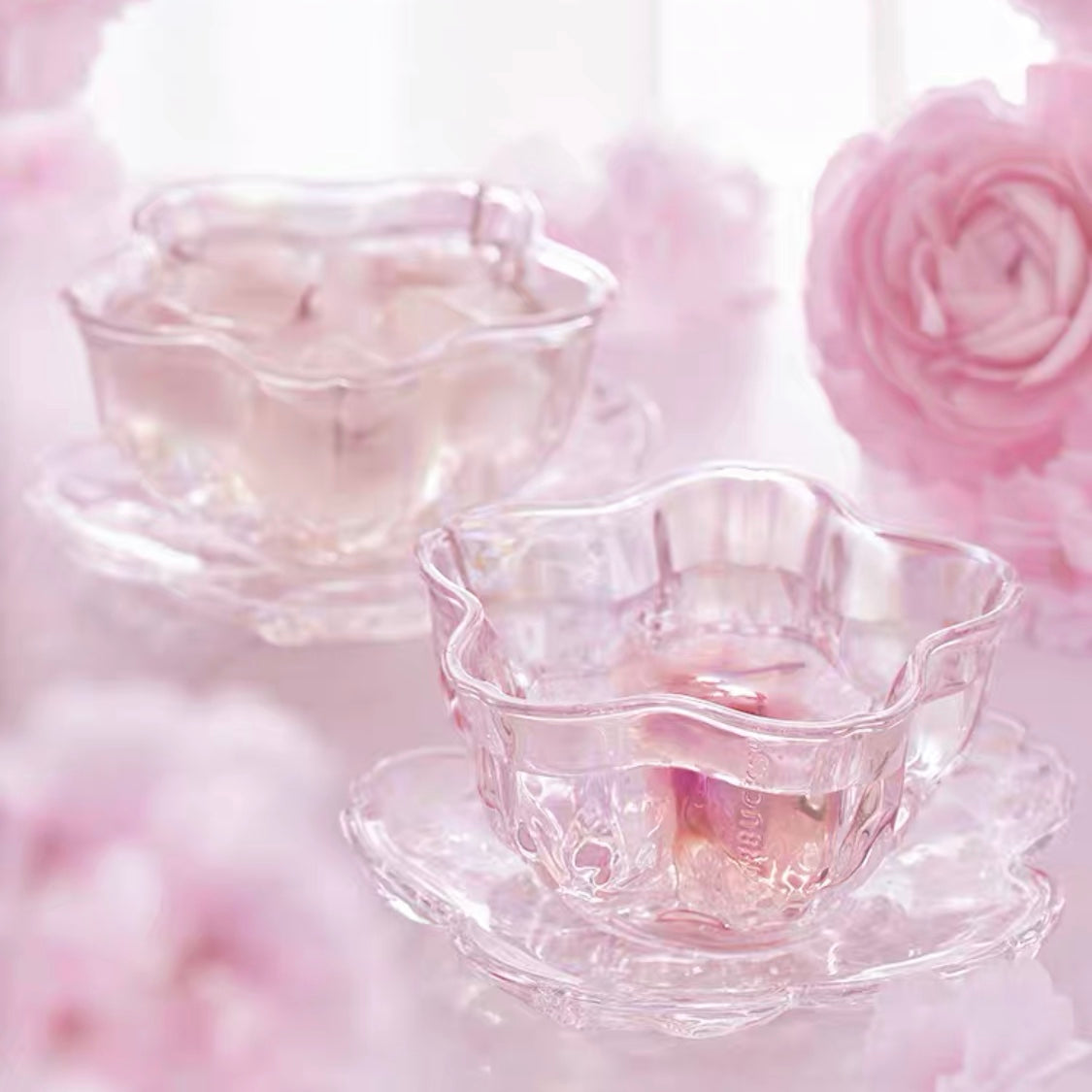 Starbucks China 2022 Sakura Season pink sakura couple glass bowl and plate set box