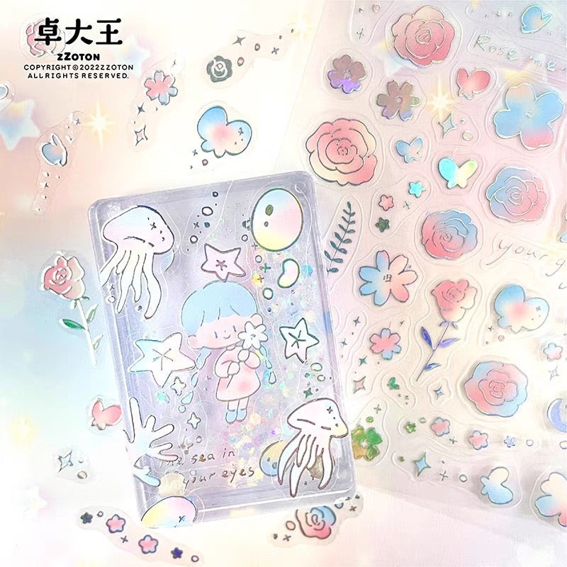 Molinta butterfly flower sea hubble-bubble blingbling pvc sticker set