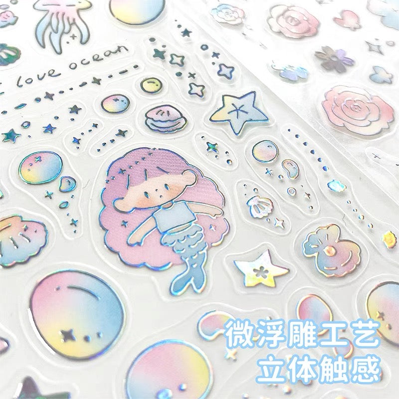 Molinta butterfly flower sea hubble-bubble blingbling pvc sticker set