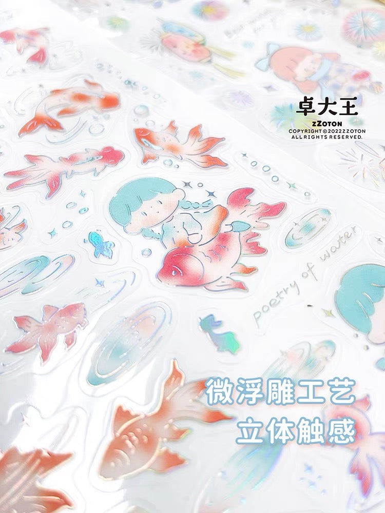 Molinta「2023 Chinese New Year」series gold fish and fireworks pvc sticker set