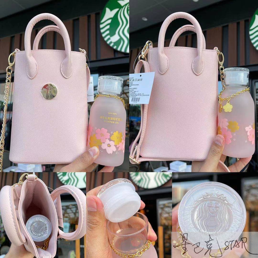 Starbucks China 2021 Sakura Season bag with glass set 1（square bag）