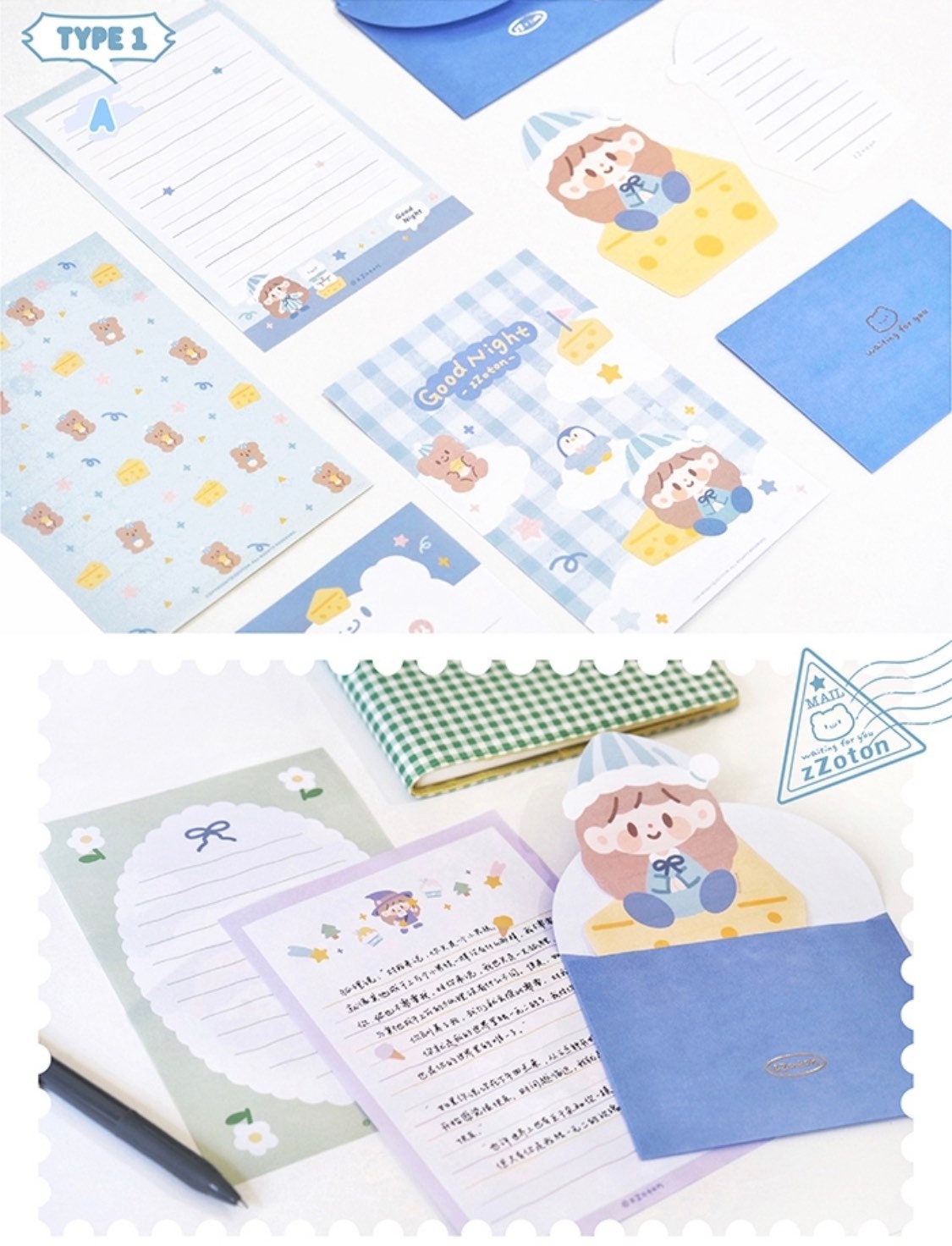 Molinta kawaii letter set(with part gold blocking)