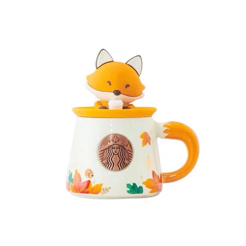 Starbucks China 300ml 2021 autumn forest maple leaves with fox ceramics mug