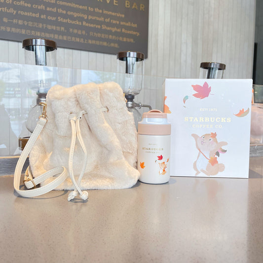 Starbucks China 280ml 2021 autumn stainless cup with rabbit plush bag set