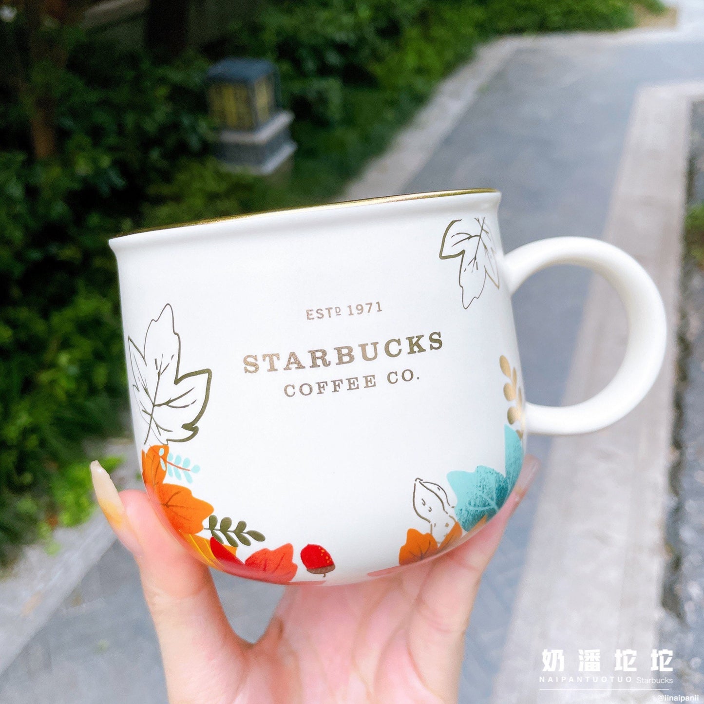 Starbucks China 355ml 2021 autumn forest maple leaves with rabbit ceramics mug