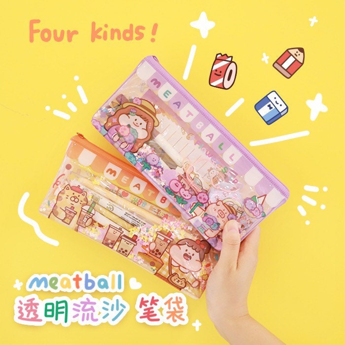 Meatball kawaii transparent uicksand pvc pen bag/packet