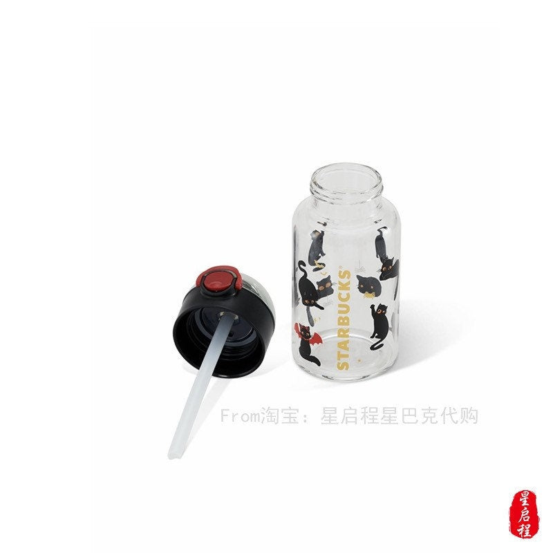 Starbucks China 500ml 2021 Halloween black straw cup with black halloween theme satchel