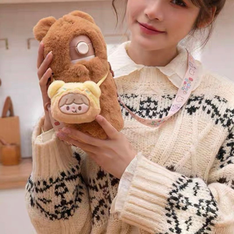 Molinta 「Baking Park」series stationery 380ml vacuum cup plush bear cup bag with mini pudding toy