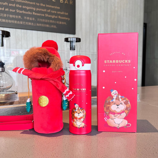 Starbucks × Thermos China 500ml 2021 Christmas lion vacuum cup with cup bag