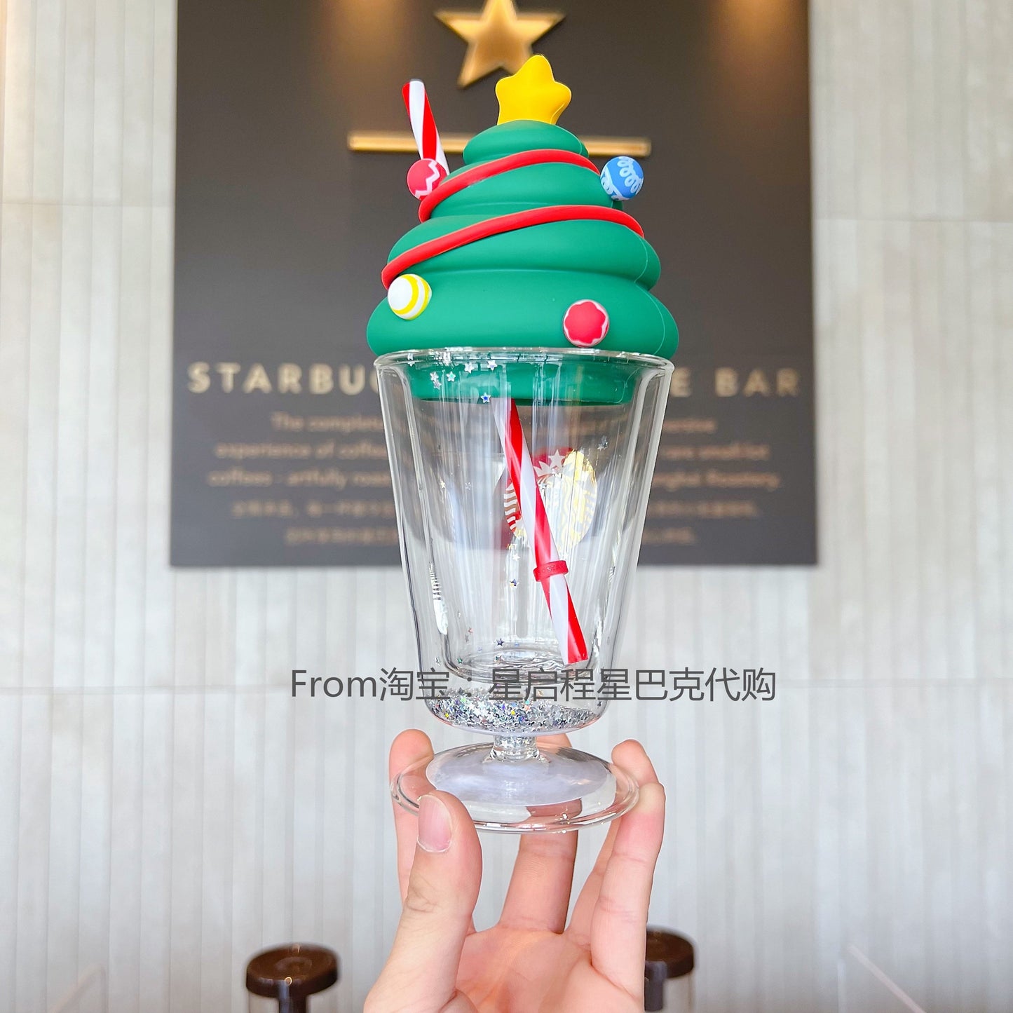 Starbucks China 255ml 2021 Christmas tree double-glass cup with straw