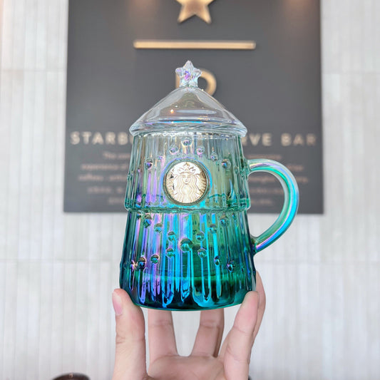 Starbucks China 310ml 2021 Christmas tree glass cup（transparent cover）