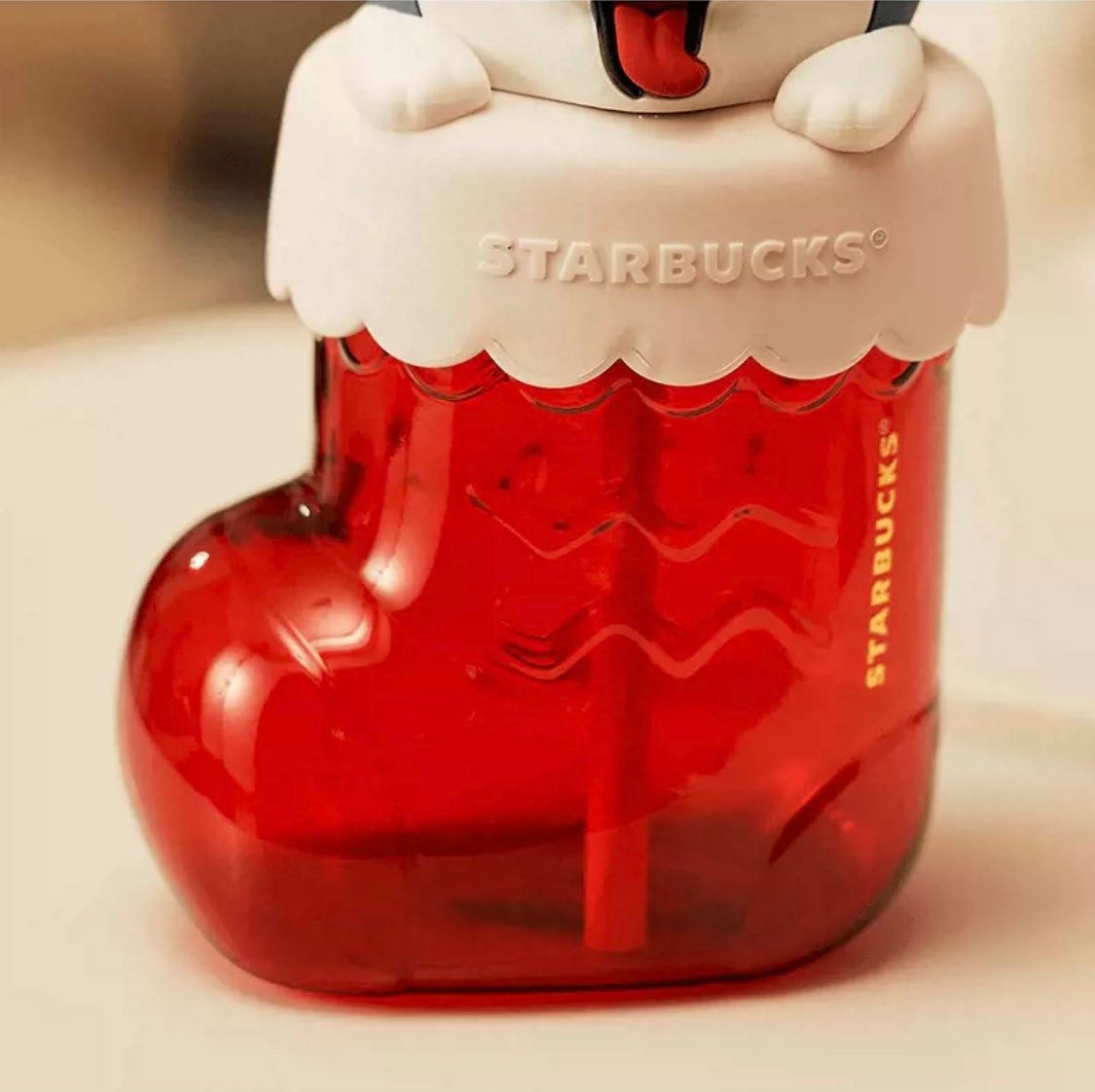 Starbucks China 600ml 2021 Christmas Husky socks glass cup with straw