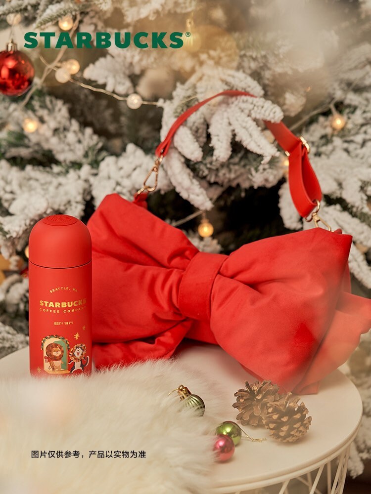 Starbucks China 360ml 2021 Christmas red lion vacuum cup with red bow handbag