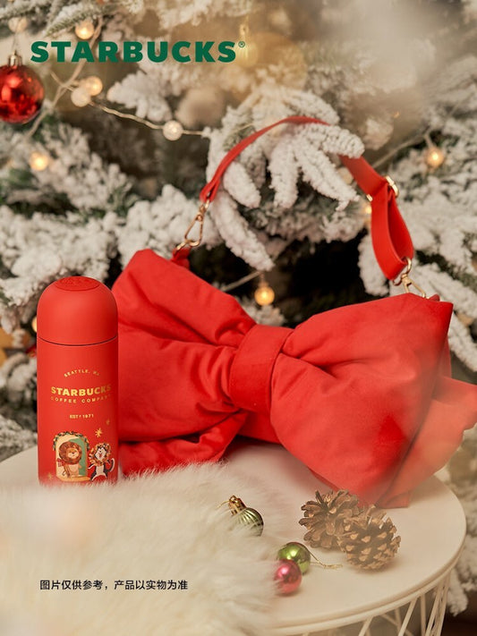 Starbucks China 360ml 2021 Christmas red lion vacuum cup with red bow handbag