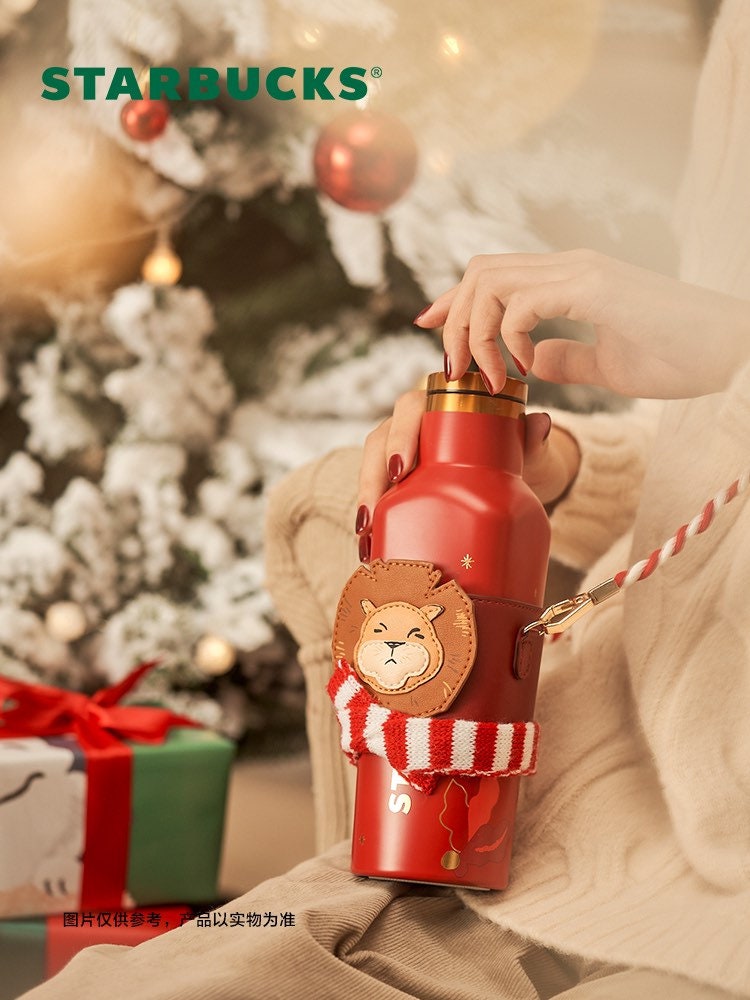 Starbucks China 500ml 2021 Christmas red vacuum cup with lion cup sleeve