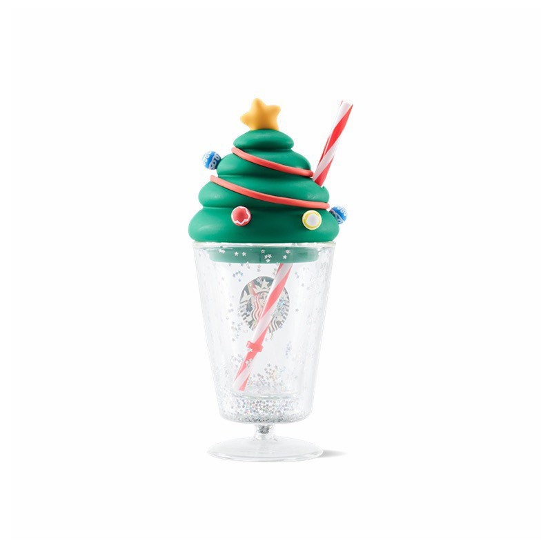 Starbucks China 255ml 2021 Christmas tree double-glass cup with straw