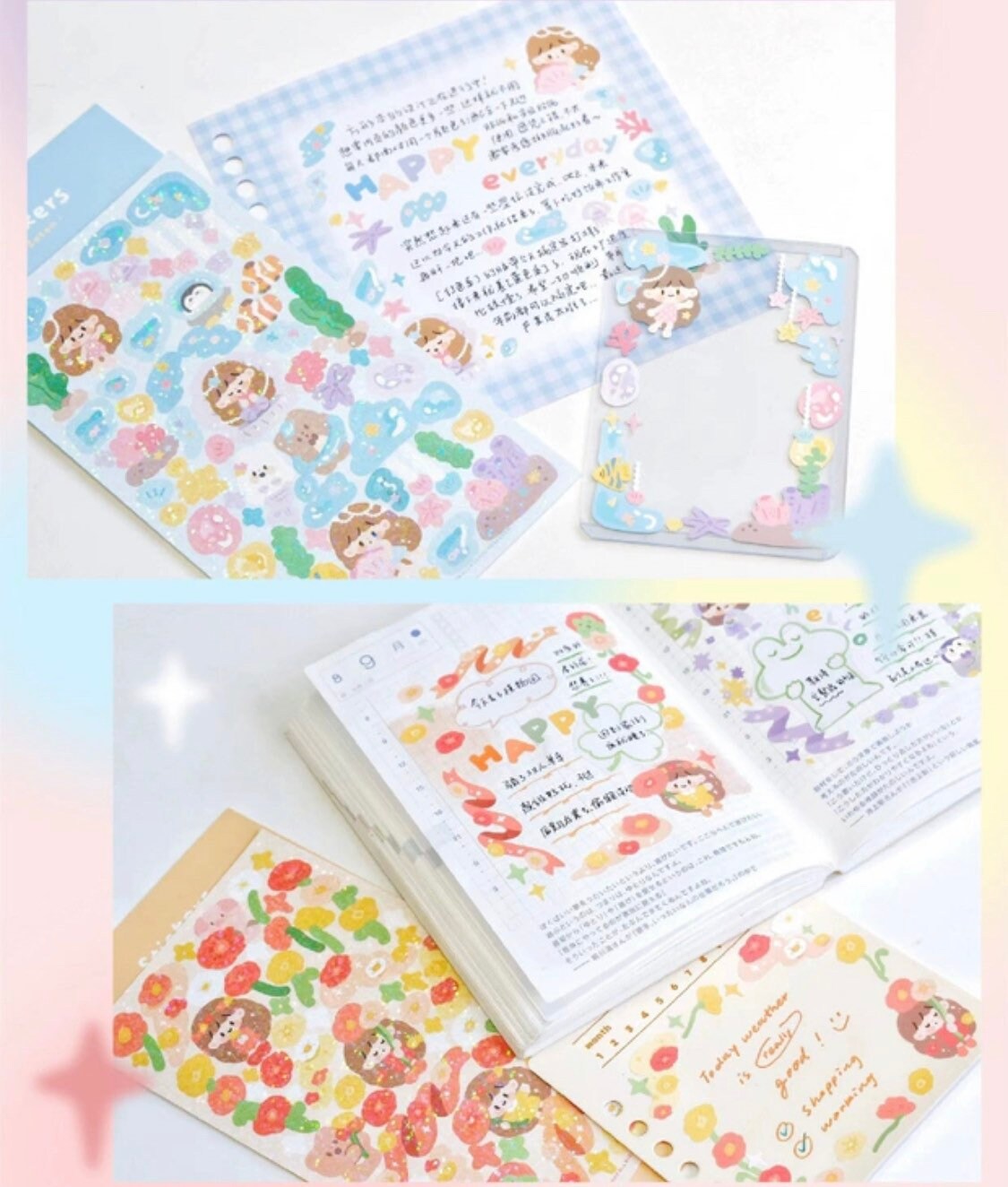 Molinta no border colorful girl sticker set 1（all 6）