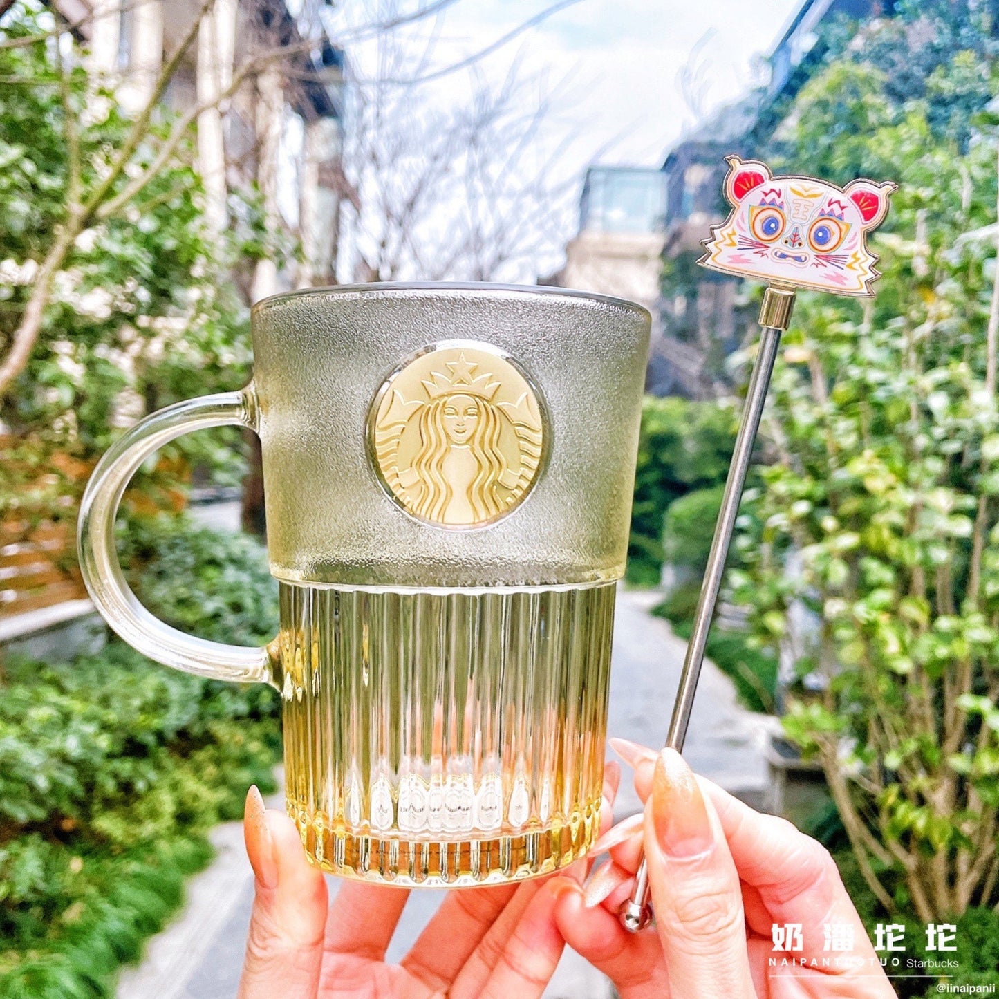 Starbucks China 440ml 2022 new year tiger series Chinese traditional tiger ceramics glass cup with stir bar