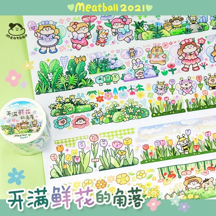 Meatball a corner full of flowers washitape