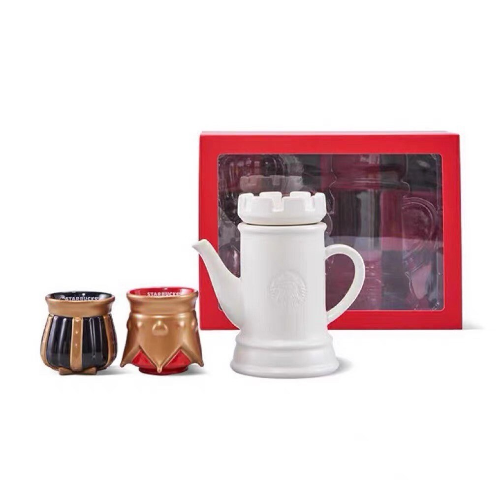 Starbucks China 177+177+591ml Valentine‘s Day chess series white ceramic pot with king&queen ceramic mug set