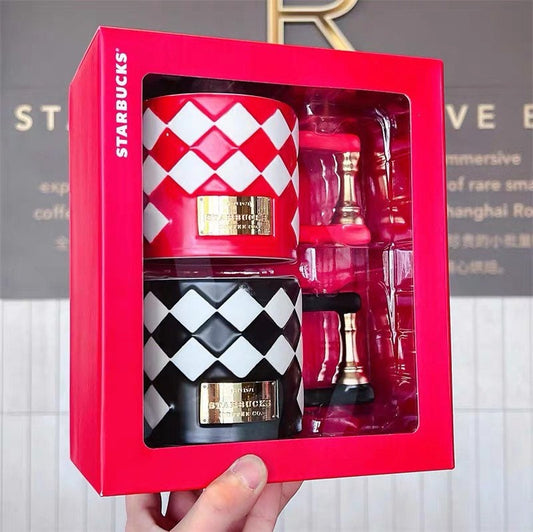 Starbucks China 355ml Valentine‘s Day chess series king&queen red black chess board ceramic couple mug set
