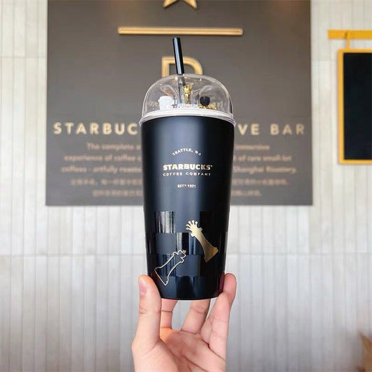 Starbucks China 473ml Valentine‘s Day chess series white&black chess board and piece stainless cup with straw