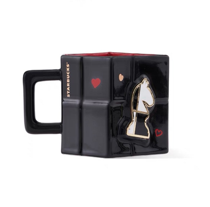 Starbucks China 414ml Valentine‘s Day chess series red&black chess checkerboard stamp ceramics mug